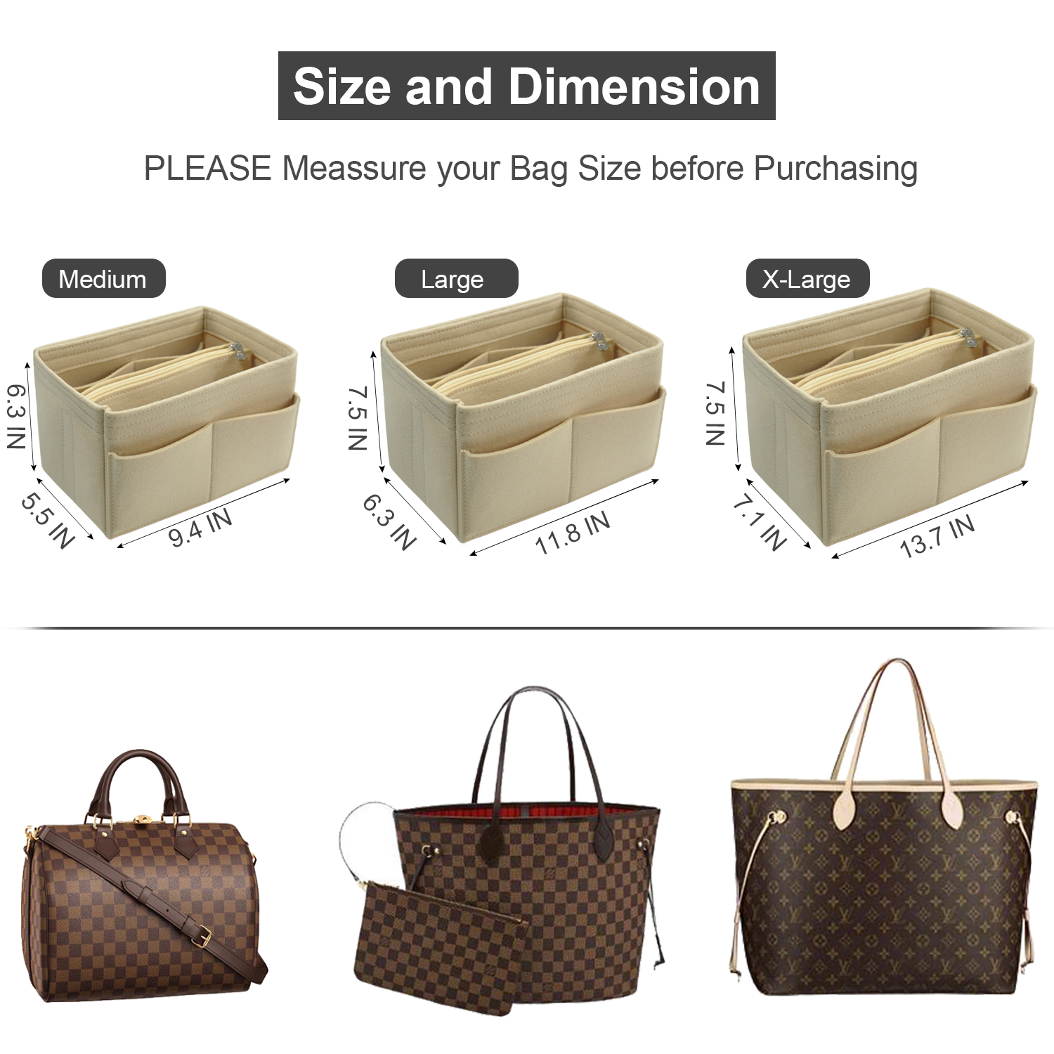 Bag and Purse Organizer with Regular Style for Louis Vuitton All In