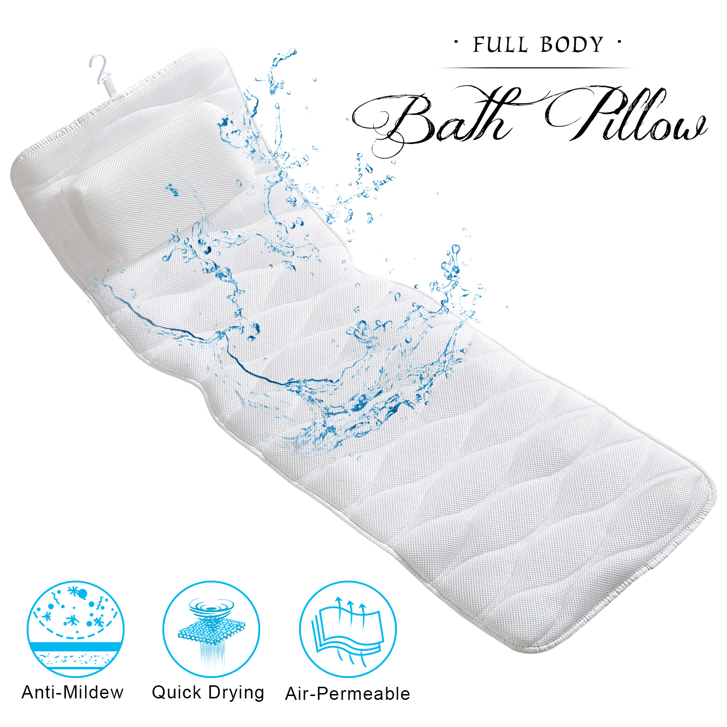 Bath Pillow Full Body, Pillow for Bathtub with 17 NonSlip Suction Cups